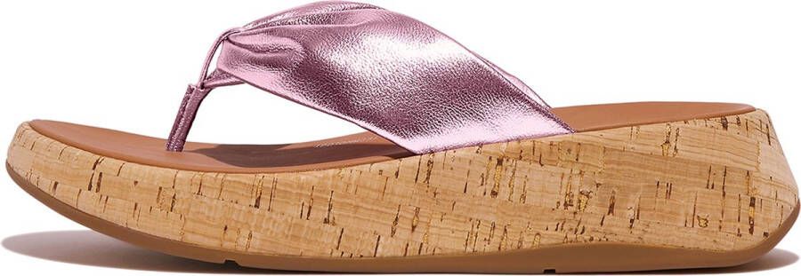 FitFlop F-Mode Leather-Twist Flatform Toe-Thongs (Cork) PAARS