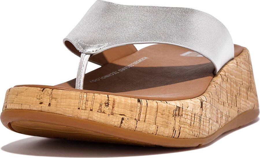 FitFlop F-Mode Leather Cork Flatform Toe-Post Sandals ZILVER
