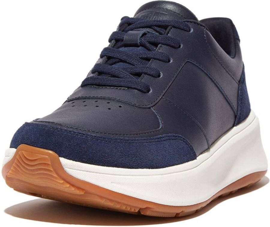 FitFlop F-Mode Leather Suede Flatform Sneakers BLAUW