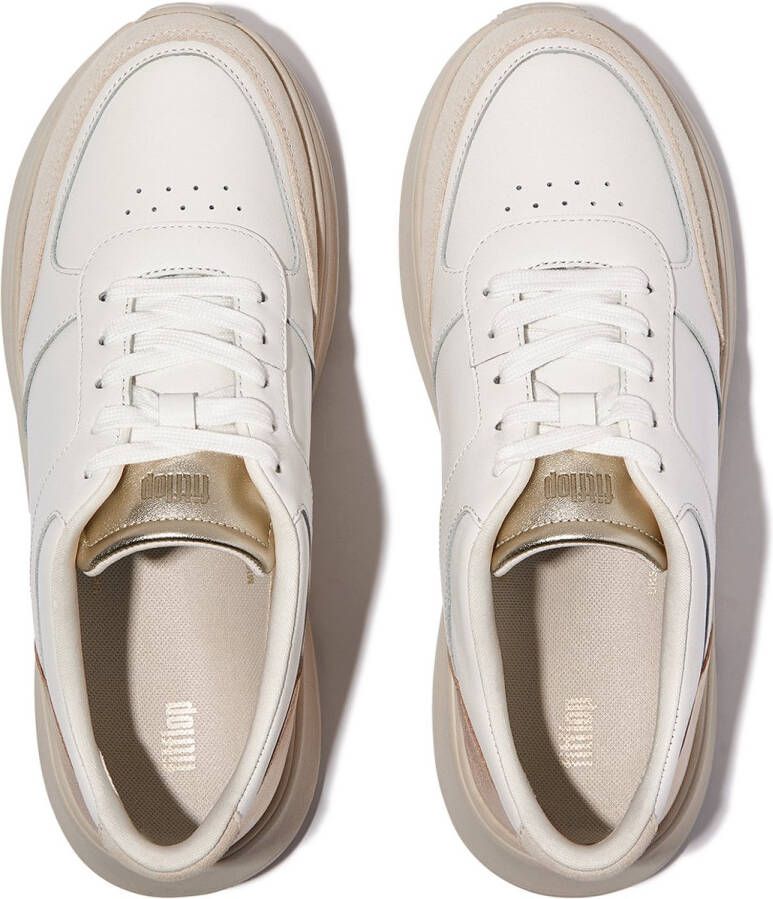 FitFlop F-Mode Leather Suede Metallic Flatform Sneakers WIT