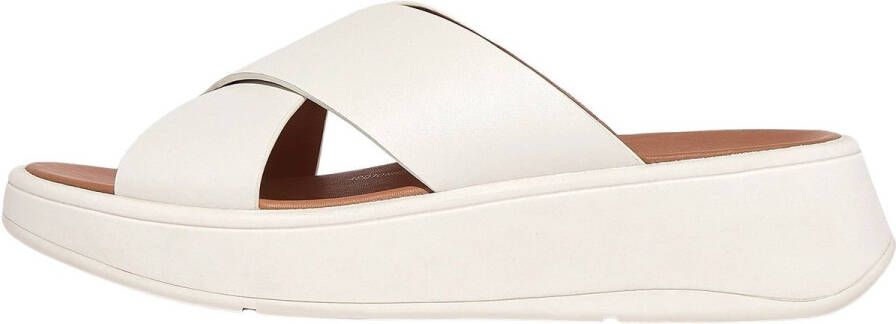 FitFlop F-Mode Leather Flatform Cross Slides BEIGE
