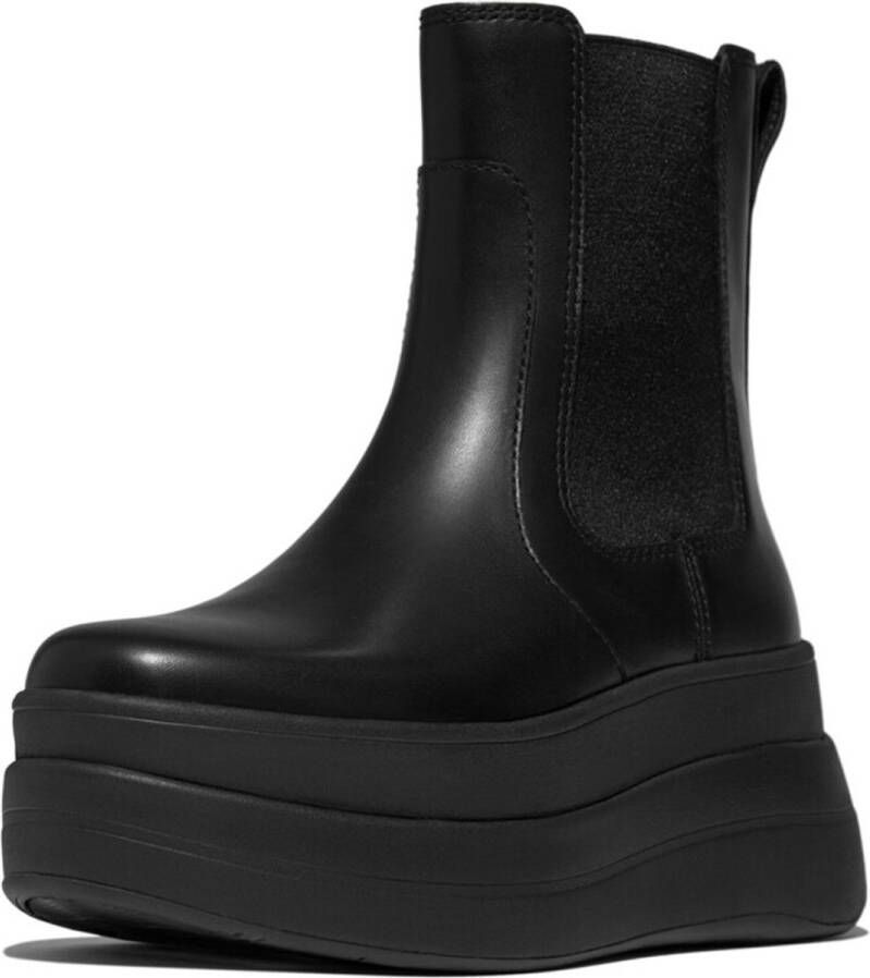 FitFlop F-Mode Stack Leather Chelsea Boots ZWART