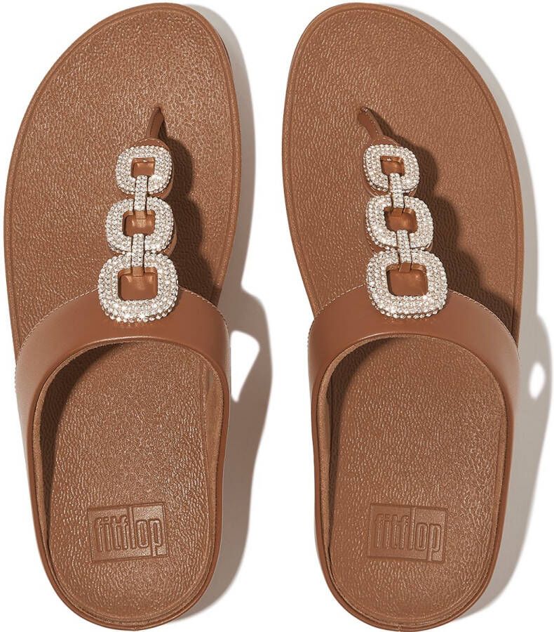 FitFlop Fino Crystal-Chain Leather Toe-Post Sandals BRUIN
