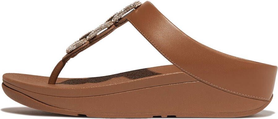 FitFlop Fino Crystal-Chain Leather Toe-Post Sandals BRUIN