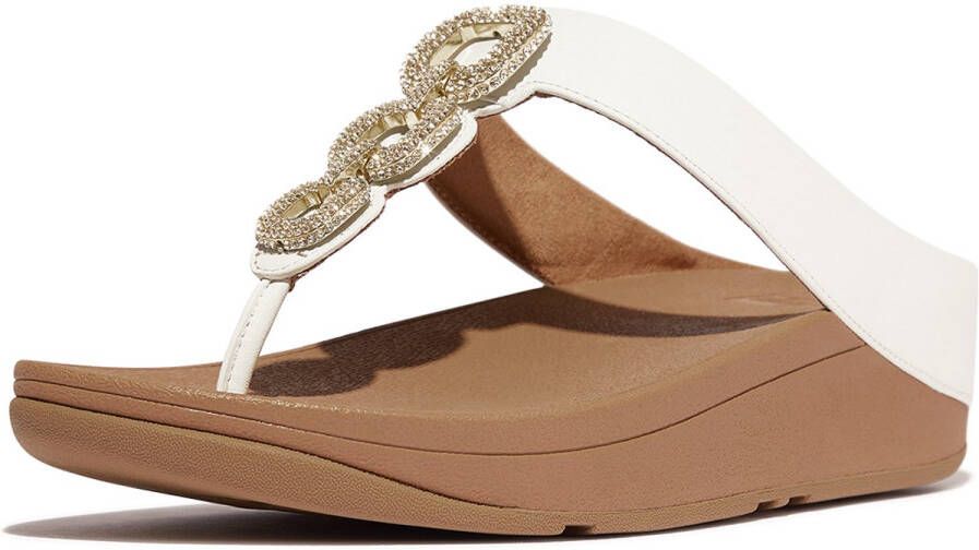 FitFlop Fino Crystal-Chain Leather Toe-Post Sandals WIT