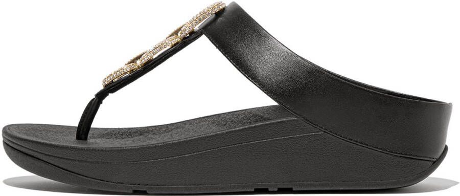 FitFlop Fino Crystal-Chain Leather Toe-Post Sandals ZWART