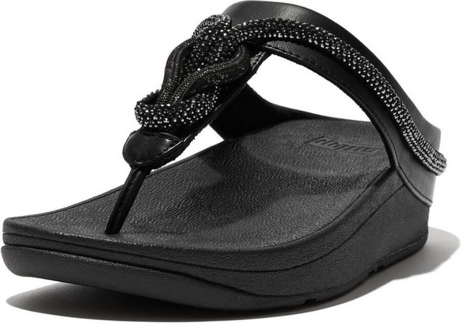 FitFlop Fino Crystal-Cord Leather Toe-Post Sandals ZWART