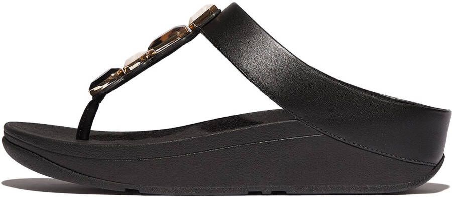 FitFlop Fino Multi-Stone Leather Toe-Post Sandals ZWART