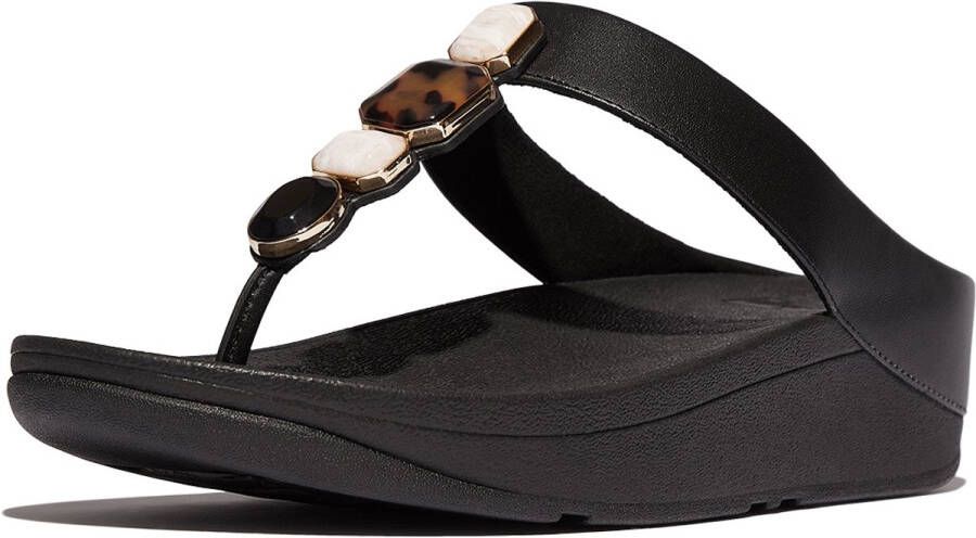 FitFlop Fino Multi-Stone Leather Toe-Post Sandals ZWART