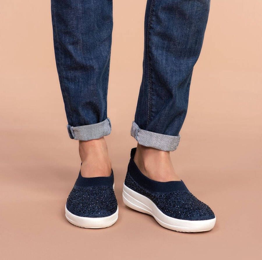 FitFlop Crystal Uberknit instappers blauw Textiel