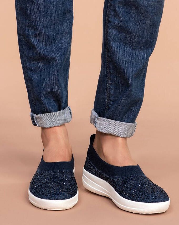 FitFlop Crystal Uberknit instappers blauw Textiel - Foto 3
