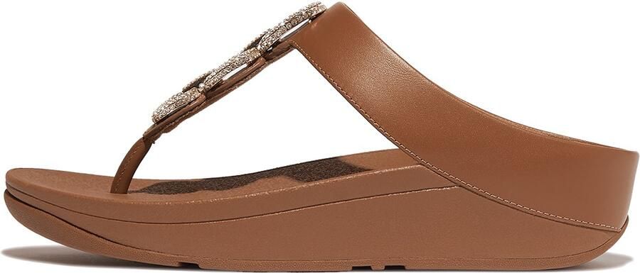 FitFlop Damen Flip Flops Fino Crystal-Chain Leather Toe-Post Sandals HX2 Deep Tan - Foto 2