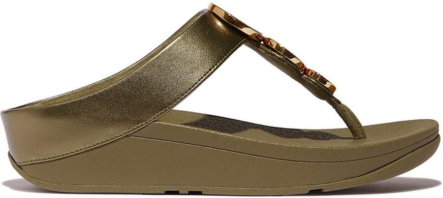 FitFlop Damen Flip Flops Halo Bead-Circle Metallic Toe-Post Sandals HJ1 Camo-Green