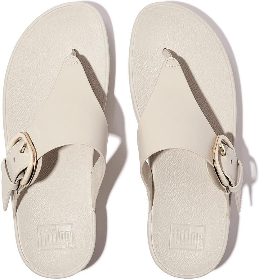 FitFlop Damen Flip Flops Lulu Resin-Buckle Leather Toe-Post Sandals JE9 Paris Beige