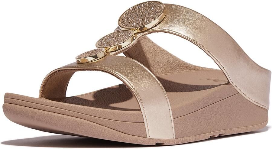 FitFlop Damen Sandalen Halo Bead-Circle Metallic H-Bar Slides HJ2 Latte Beige