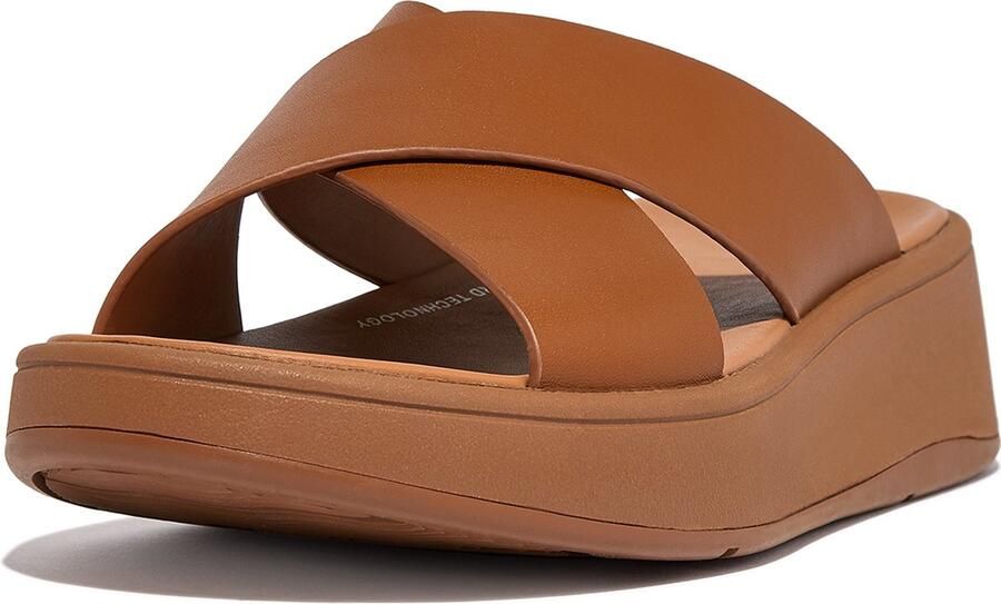 FitFlop Damen Sandalen F-Mode Leather Flatform Cross Slides FW5 Light Tan - Foto 3