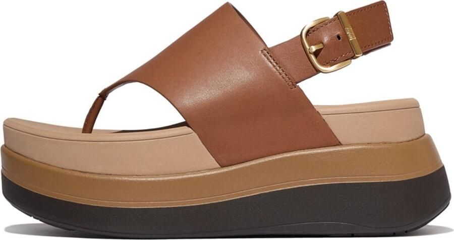 FitFlop Damen Sandalen F-Mode Stack Leather Back-Strap Toe-Post Sandals E2G Deep Tan