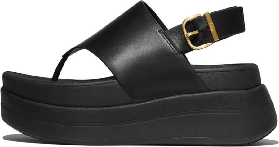 FitFlop Damen Sandalen F-Mode Stack Leather Back-Strap Toe-Post Sandals E2G Black