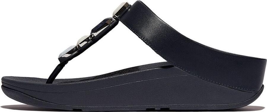 FitFlop Damen Flip Flops Fino Multi-Stone Leather Toe-Post Sandals IU9 Midnight Navy