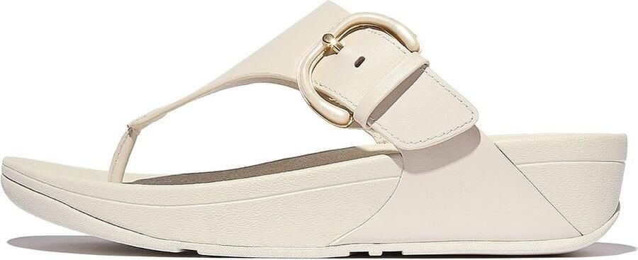 FitFlop Damen Flip Flops Lulu Resin-Buckle Leather Toe-Post Sandals JE9 Paris Beige