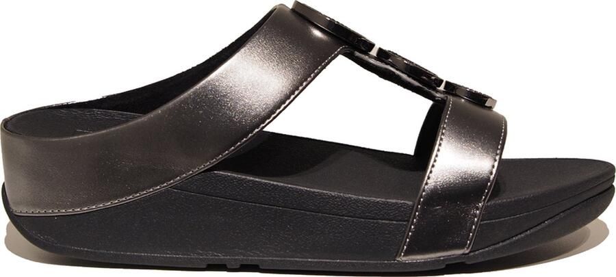FitFlop Damen Sandalen Halo Bead-Circle Metallic H-Bar Slides HJ2 Pewter Black