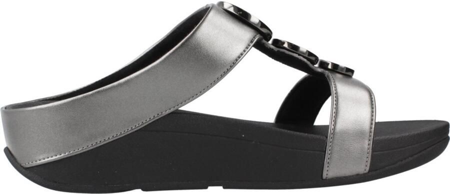 FitFlop Damen Sandalen Halo Bead-Circle Metallic H-Bar Slides HJ2 Pewter Black - Foto 5