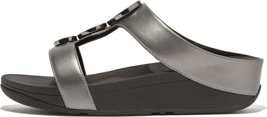 FitFlop Damen Sandalen Halo Bead-Circle Metallic H-Bar Slides HJ2 Pewter Black