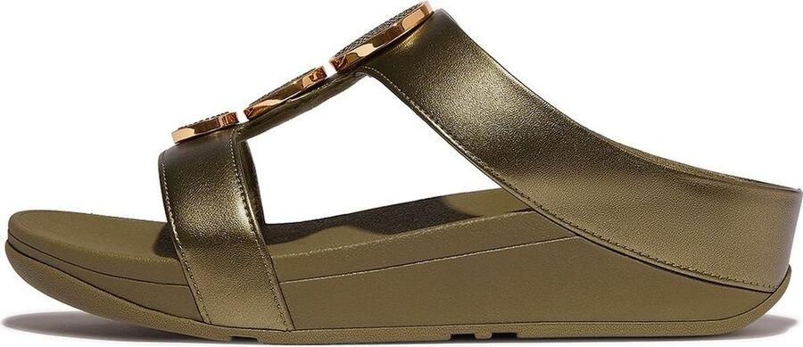 FitFlop Damen Sandalen Halo Bead-Circle Metallic H-Bar Slides HJ2 Camo-Green