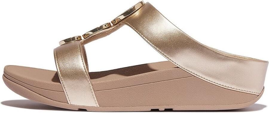FitFlop Damen Sandalen Halo Bead-Circle Metallic H-Bar Slides HJ2 Latte Beige