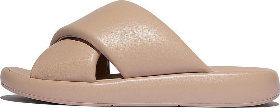 FitFlop Damen Sandalen Iqushion D-Luxe Padded Leather Cross Slides JB5 Classic Beige