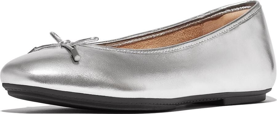 Fitflop Ballerina's Delicato Bow Loafer lage schoen slipper in metallic look smalle vorm