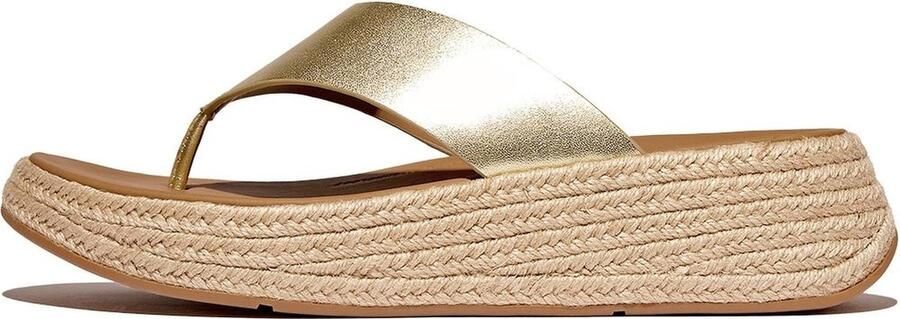 FitFlop Slipper F-Mode Espadrille Leather Flatform T Post Sandals Platino Goud