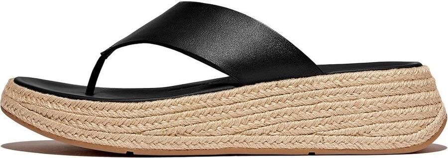 FitFlop F-Mode Espadrille Leather Flatform T Post Sandals ZWART