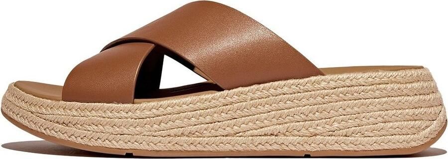 FitFlop F-Mode Espadrille Leather Flatform Cross Slides BRUIN