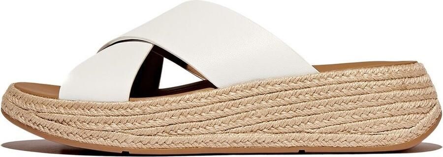 FitFlop F-Mode Espadrille Leather Flatform Cross Slides WIT