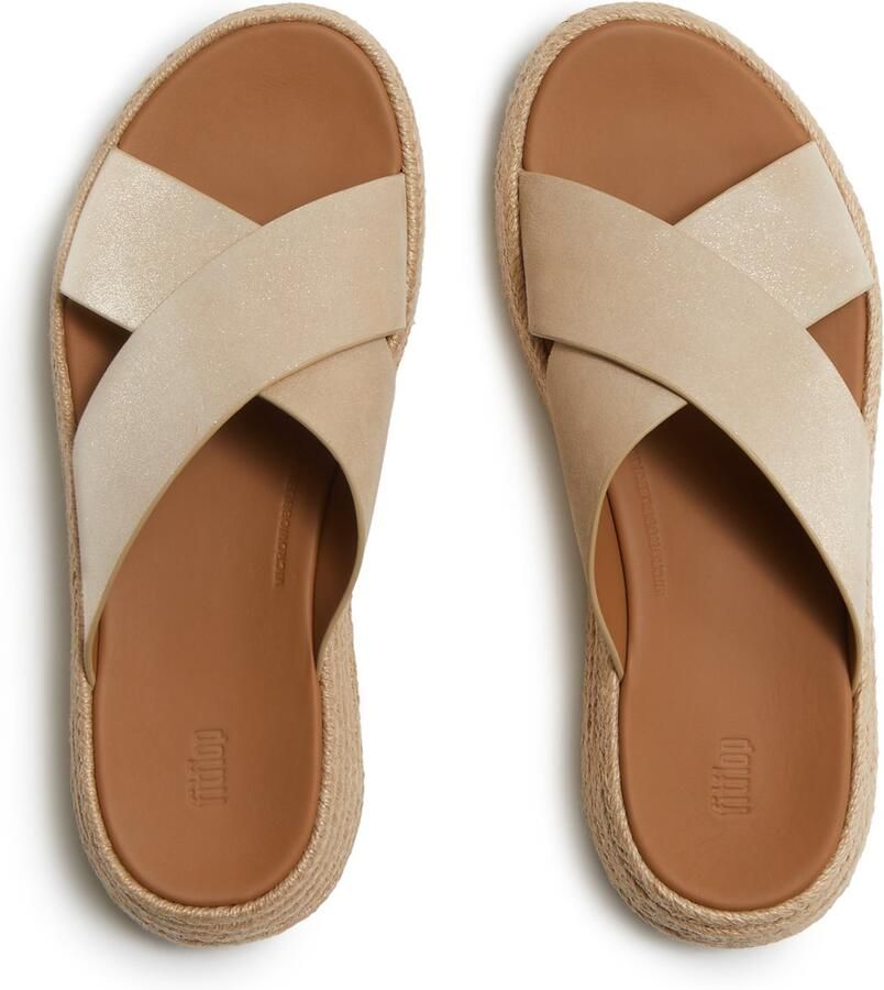 FitFlop F-Mode Espadrille Shimmersuede Cross Slides Dames Slippers Metallic Beige