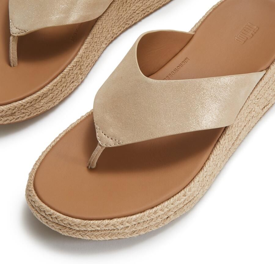 FitFlop F-Mode Espadrille Shimmersuede Toe-Post Sandals Dames Sandalen Metallic Beige