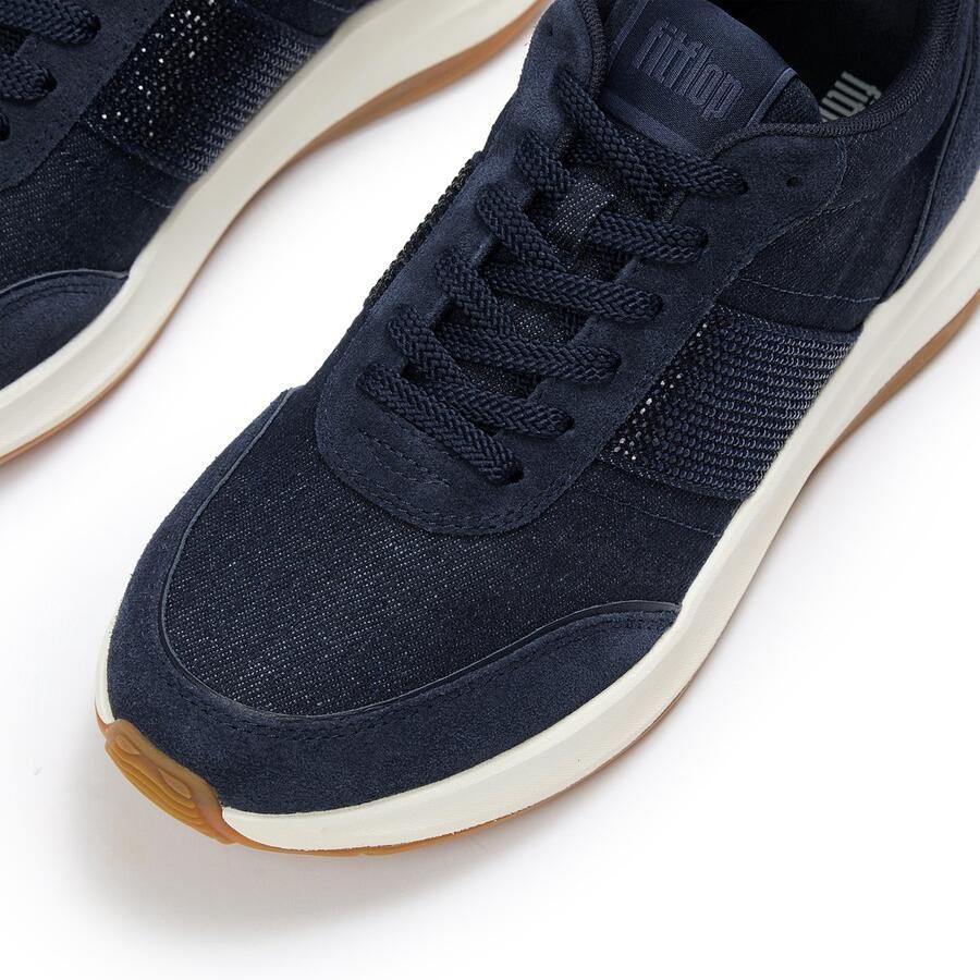 FitFlop F-Mode Flow Crystal Denim Suede Sneakers