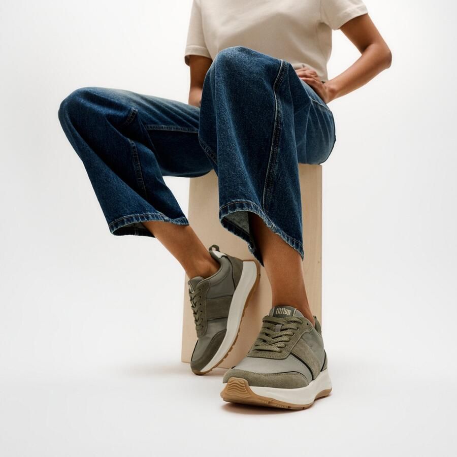 FitFlop F-Mode Flow Mesh Metallic Trainers GROEN