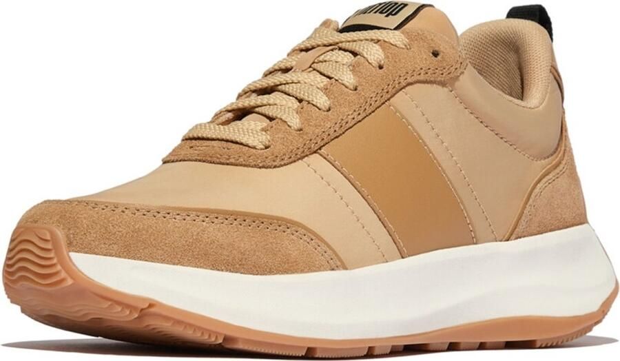 FitFlop Women F-Mode Flow Sneaker Nylon Suede Mix Camel Mix