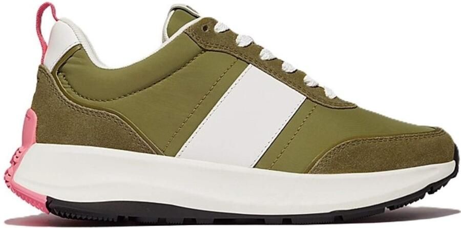 FitFlop F-Mode Flow Sneaker Nylon & Suede Mix GROEN