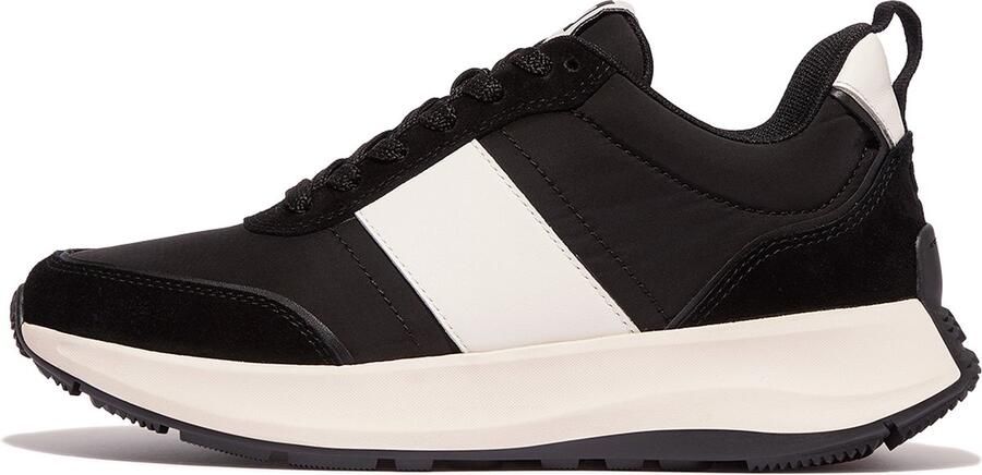 FitFlop F-Mode Flow Sneaker Nylon & Suede Mix Zwart