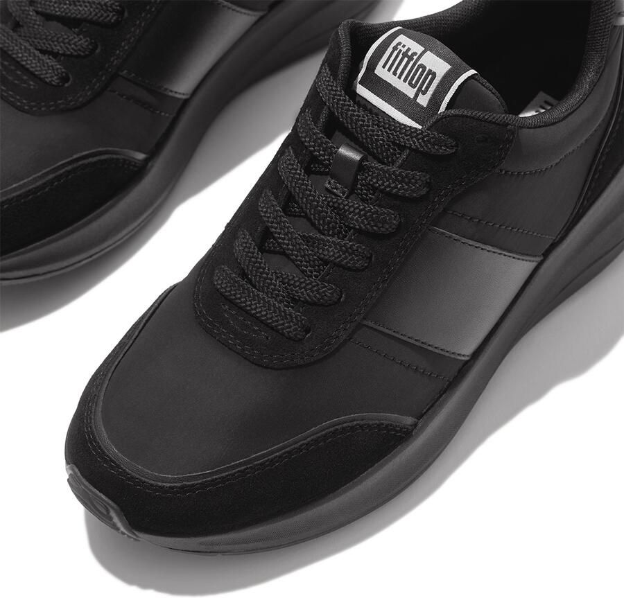 FitFlop F-Mode Flow Sneaker Nylon & Suede Mix ZWART
