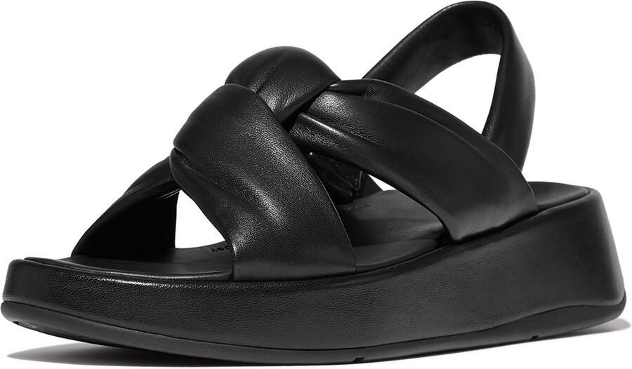 FitFlop F-Mode Knot Soft-Leather Flatform B Strap Sandals ZWART