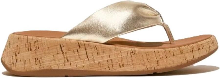 FitFlop F-Mode Leather-Twist Flatform Toe-Thongs (Cork) GOUD - Foto 3
