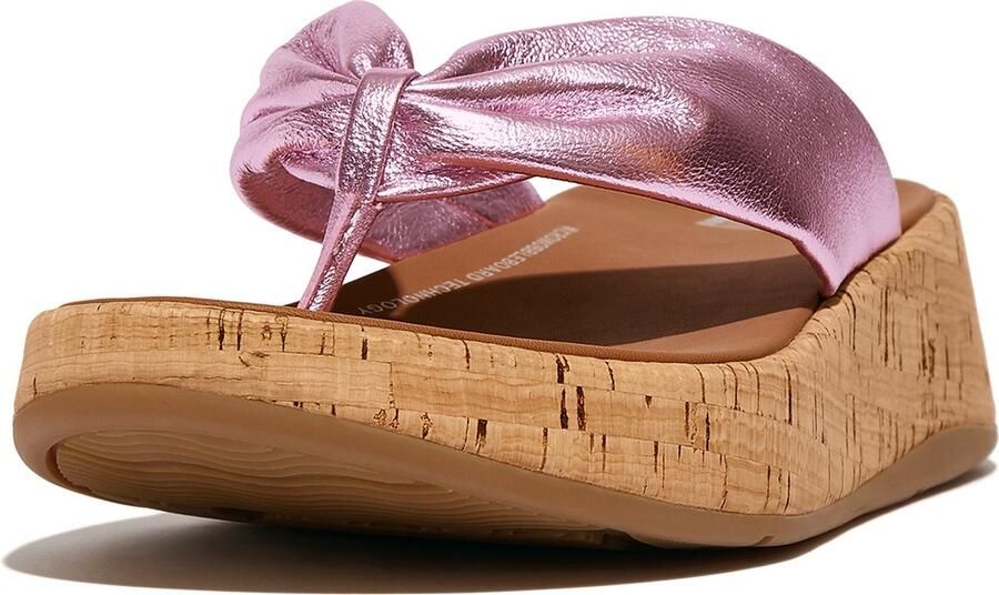 FitFlop F-Mode Leather-Twist Flatform Toe-Thongs (Cork) PAARS