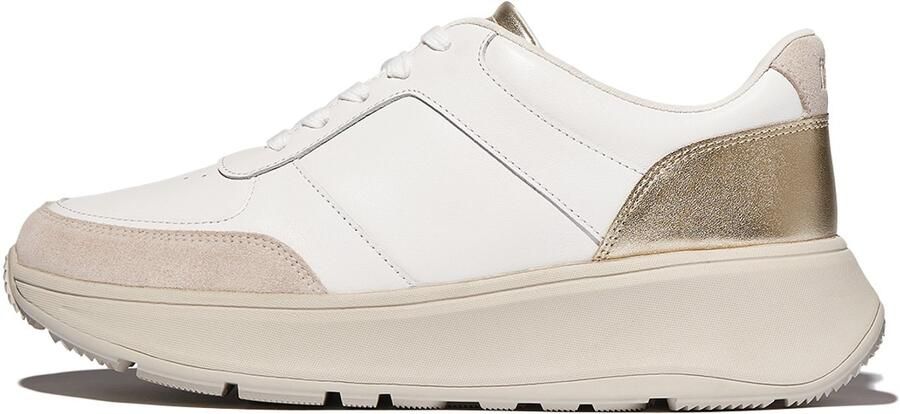 FitFlop F-Mode Leather Suede Metallic Flatform Sneakers WIT