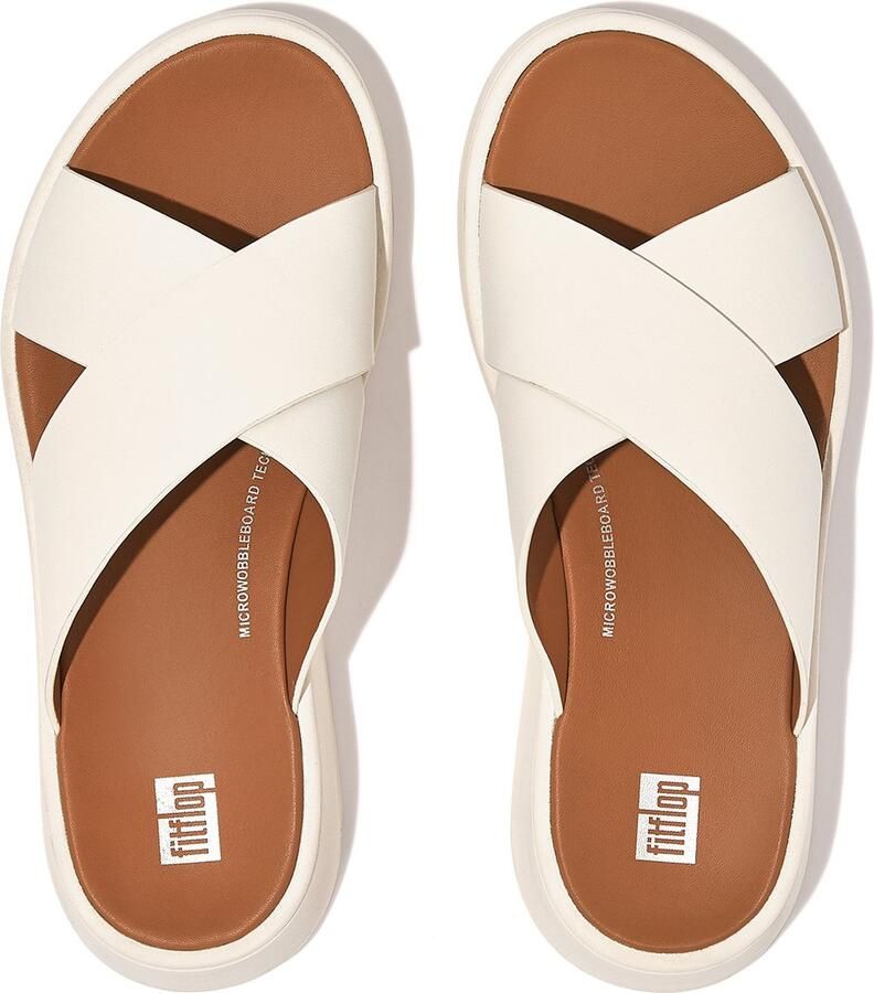 FitFlop F-Mode Leather Flatform Cross Slides BEIGE - Foto 3