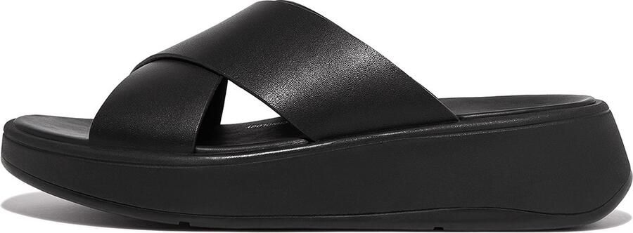 FitFlop F-Mode Leather Flatform Cross Slides ZWART - Foto 7