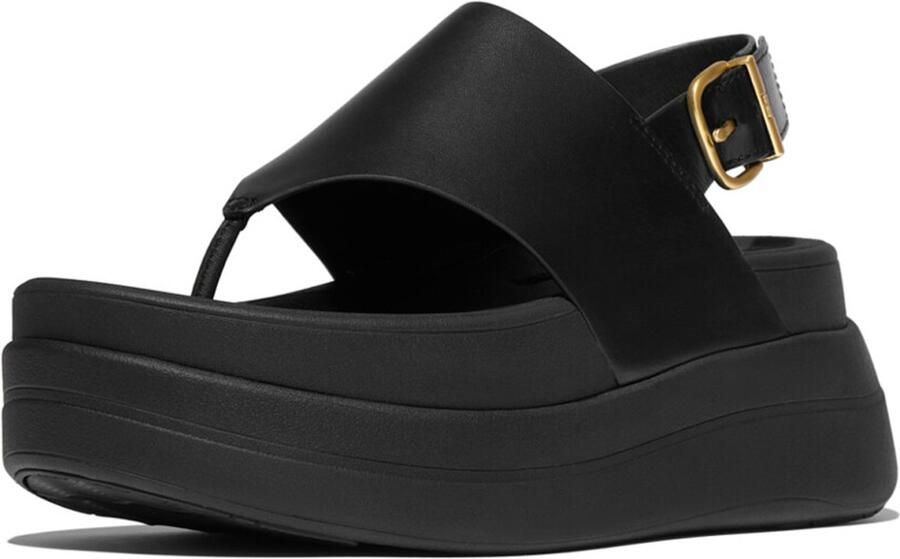 FitFlop F-Mode Stack Leather Back-Strap Toe-Post Sandals ZWART